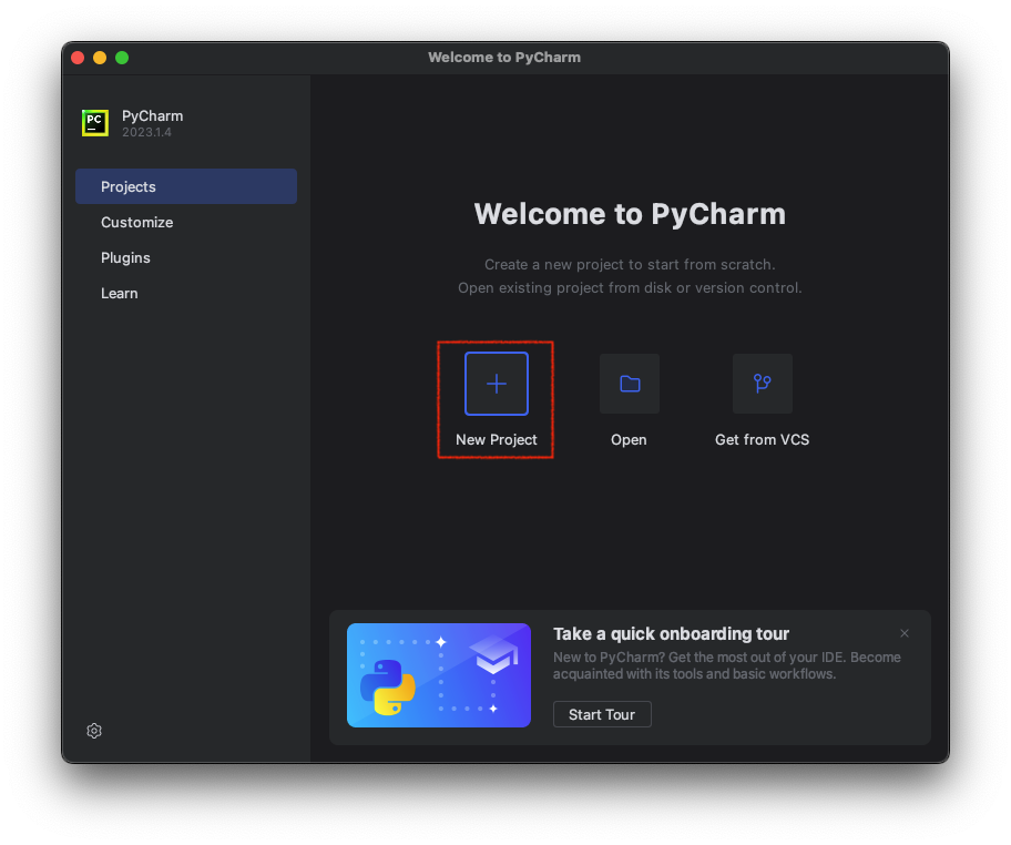 Pycharm Basics. Welcome screen, select New Project