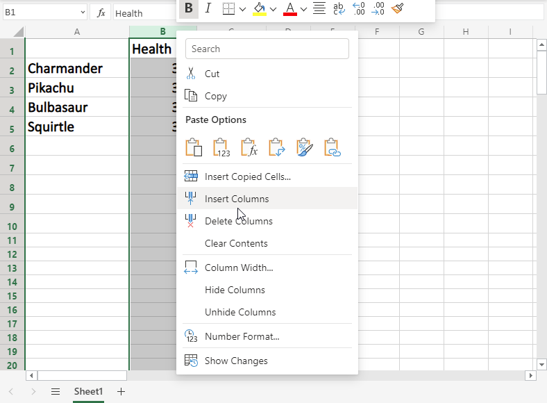 Insert Columns in Excel