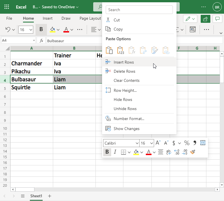 Adding New Rows in Excel