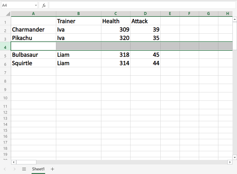 New row in Excel