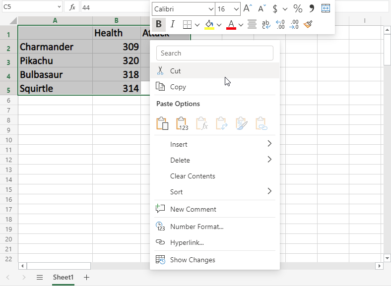 Cut and Paste. Excel