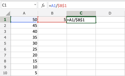 Division Operator in Excel