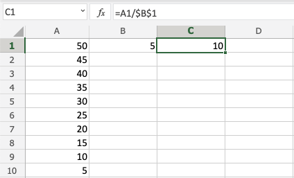 Division Operator in Excel