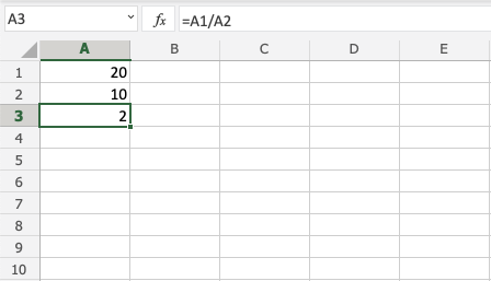 Division Operator in Excel