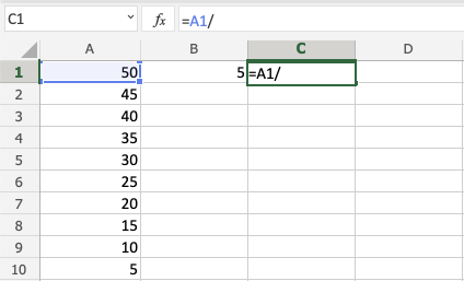 Division Operator in Excel