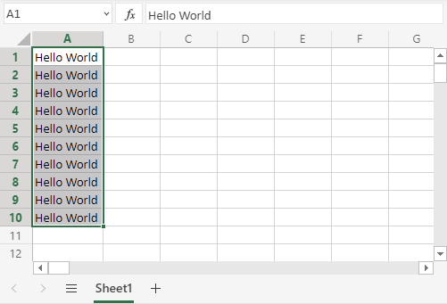 Fill Hello World in Excel