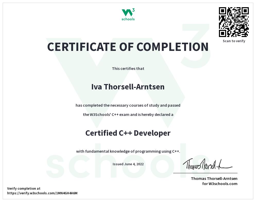 C++ Certificate W3Schools