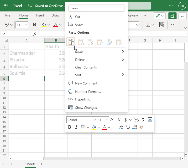 Cut and Paste. Excel