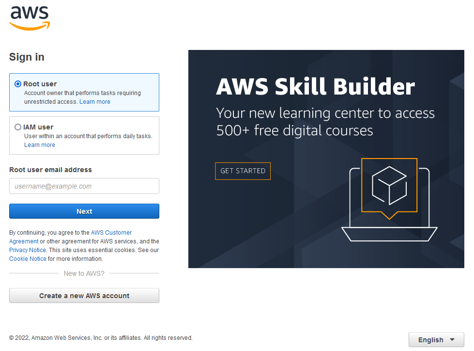 Скріншот входу в акаунт AWS