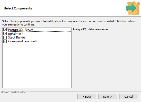 Seleccionar componentes de PostgreSQL