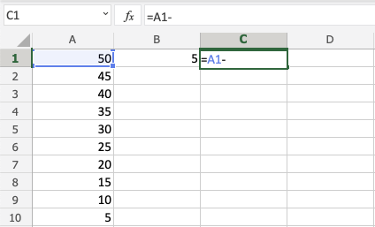 Subtraction in Excel