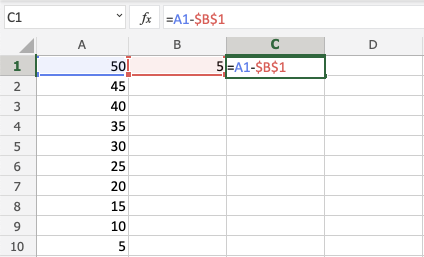 Subtraction in Excel