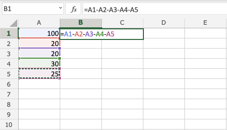 Subtraction in Excel