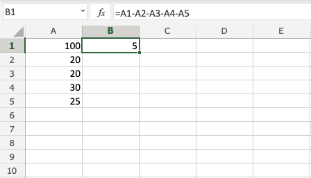 Subtraction in Excel